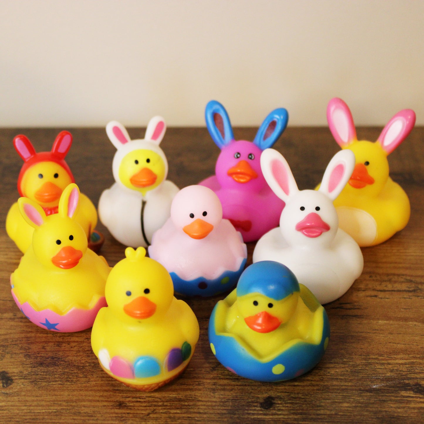 Large Tote of 18 Easter Rubber Ducks