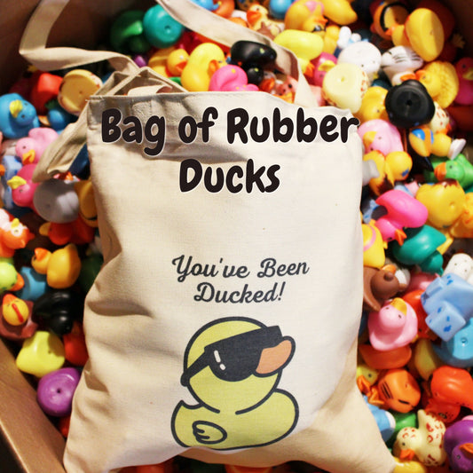 Bag of 25 Rubber Ducks with You've Been Ducked Canvas Tote