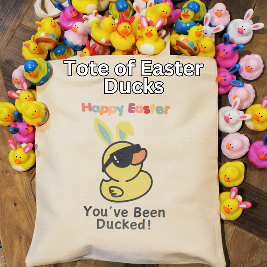 Large Tote of 18 Easter Rubber Ducks