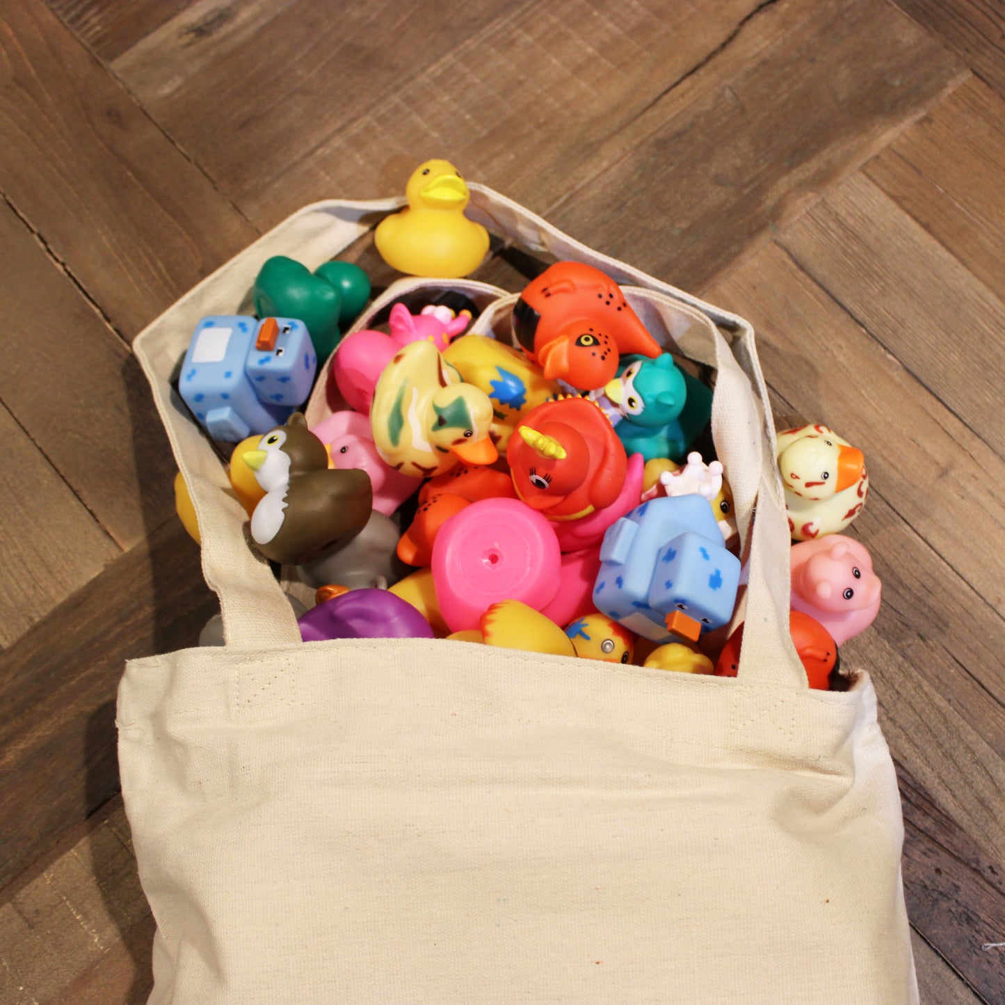 Bag of 25 Rubber Ducks with You've Been Ducked Canvas Tote