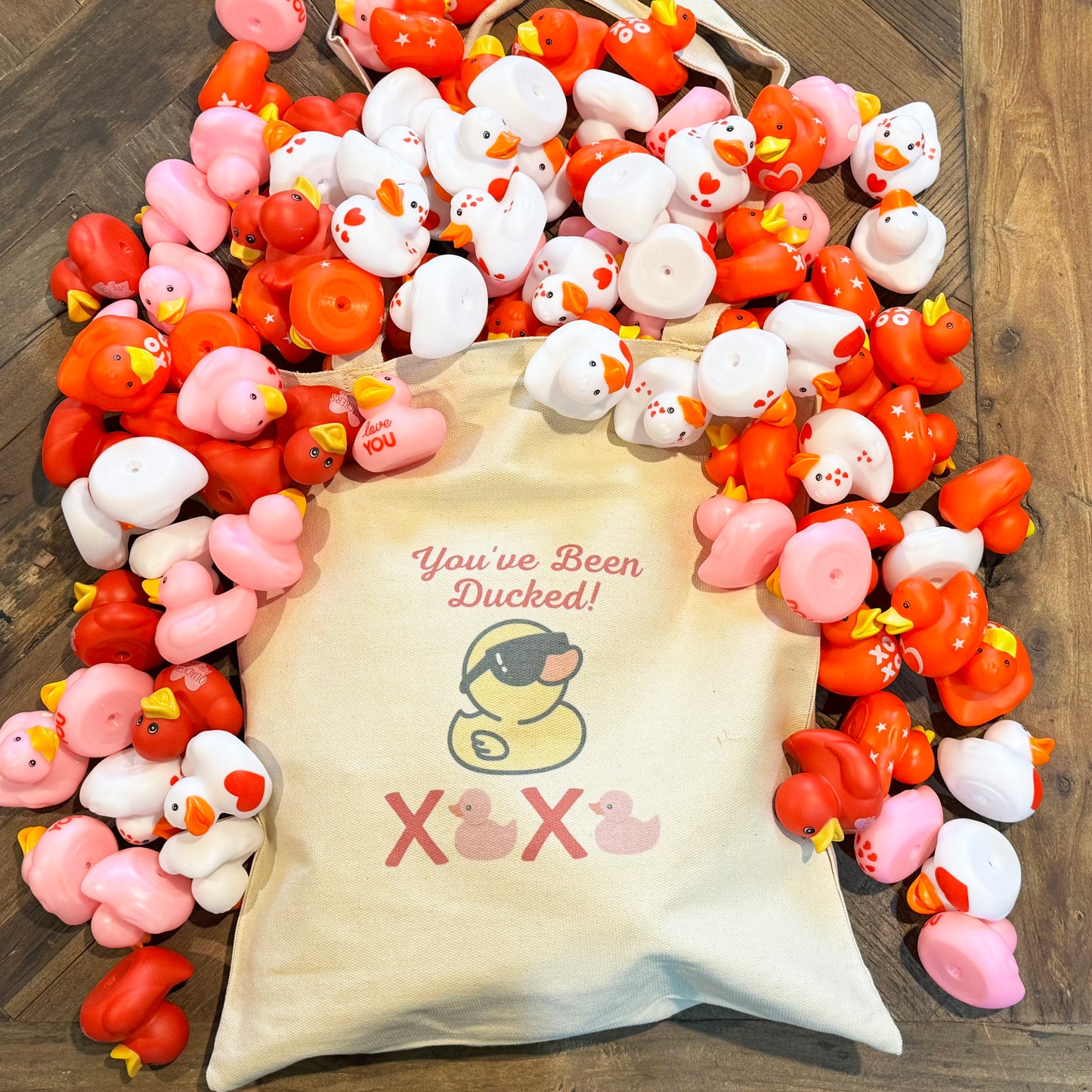 Large Valentines Day Tote Bag of 25 Ducks