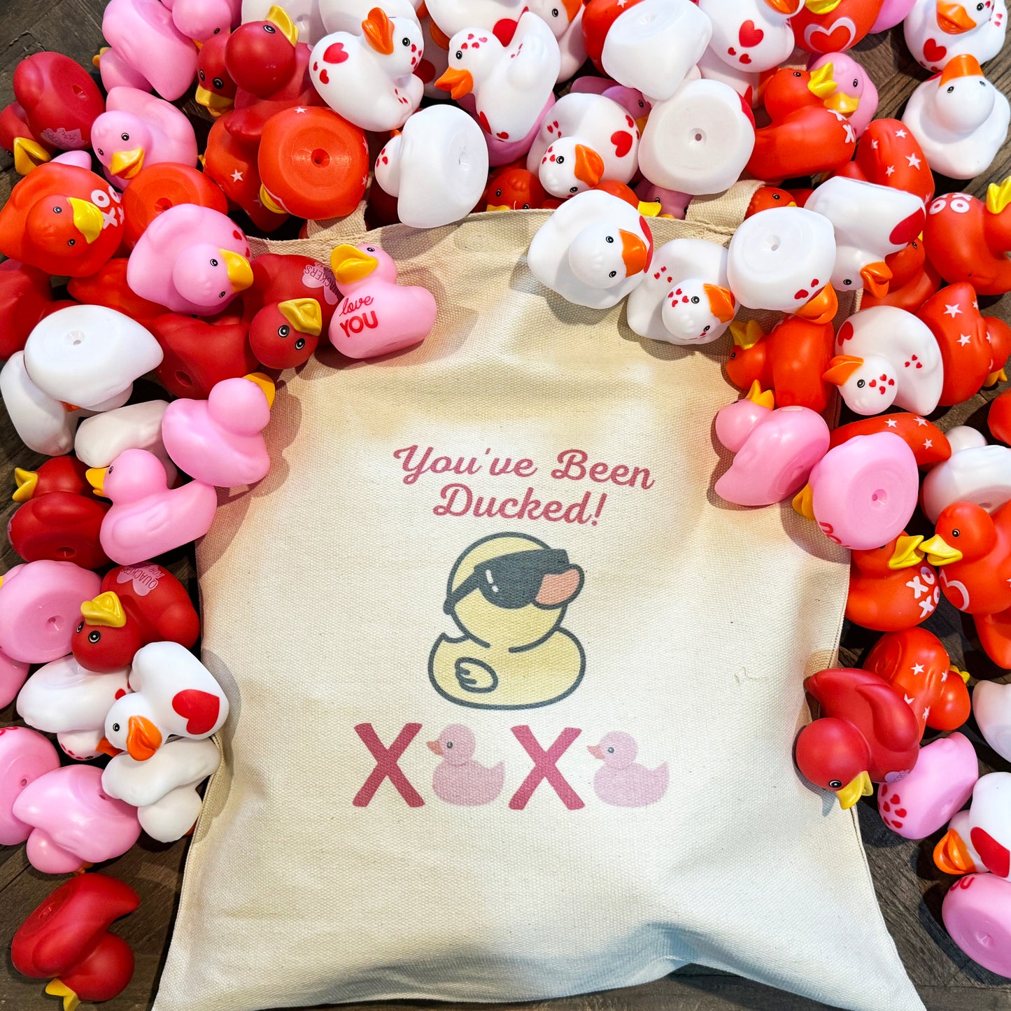 Large Valentines Day Tote Bag of 25 Ducks