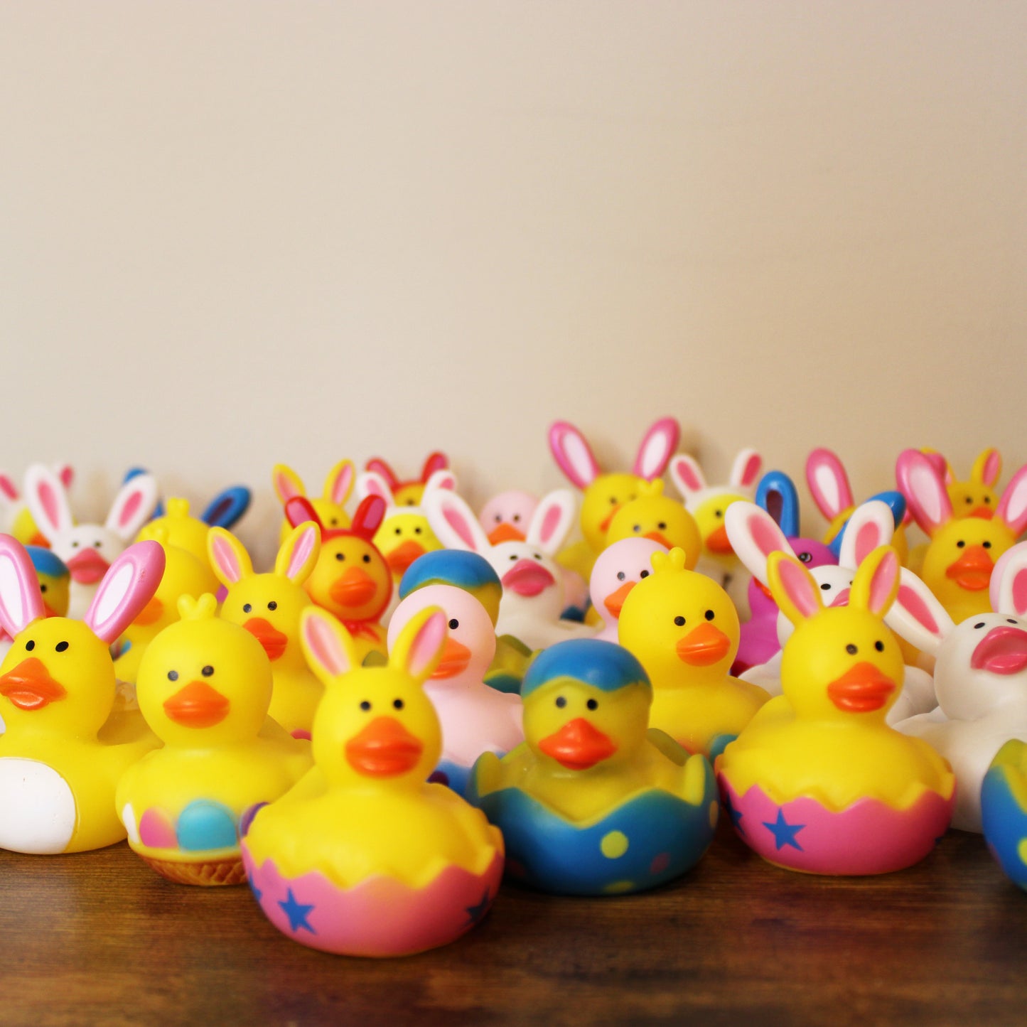 Large Tote of 18 Easter Rubber Ducks