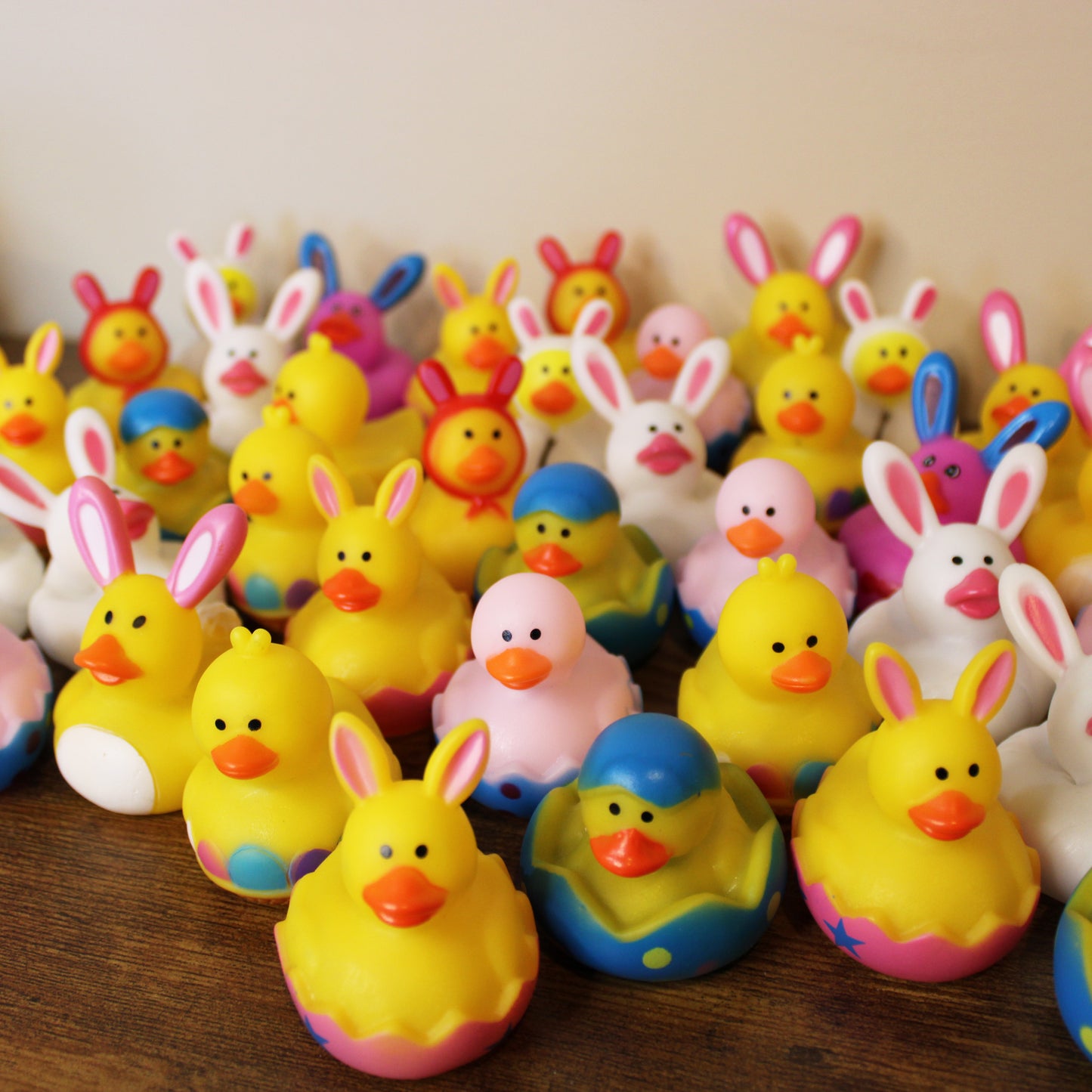 Large Tote of 18 Easter Rubber Ducks