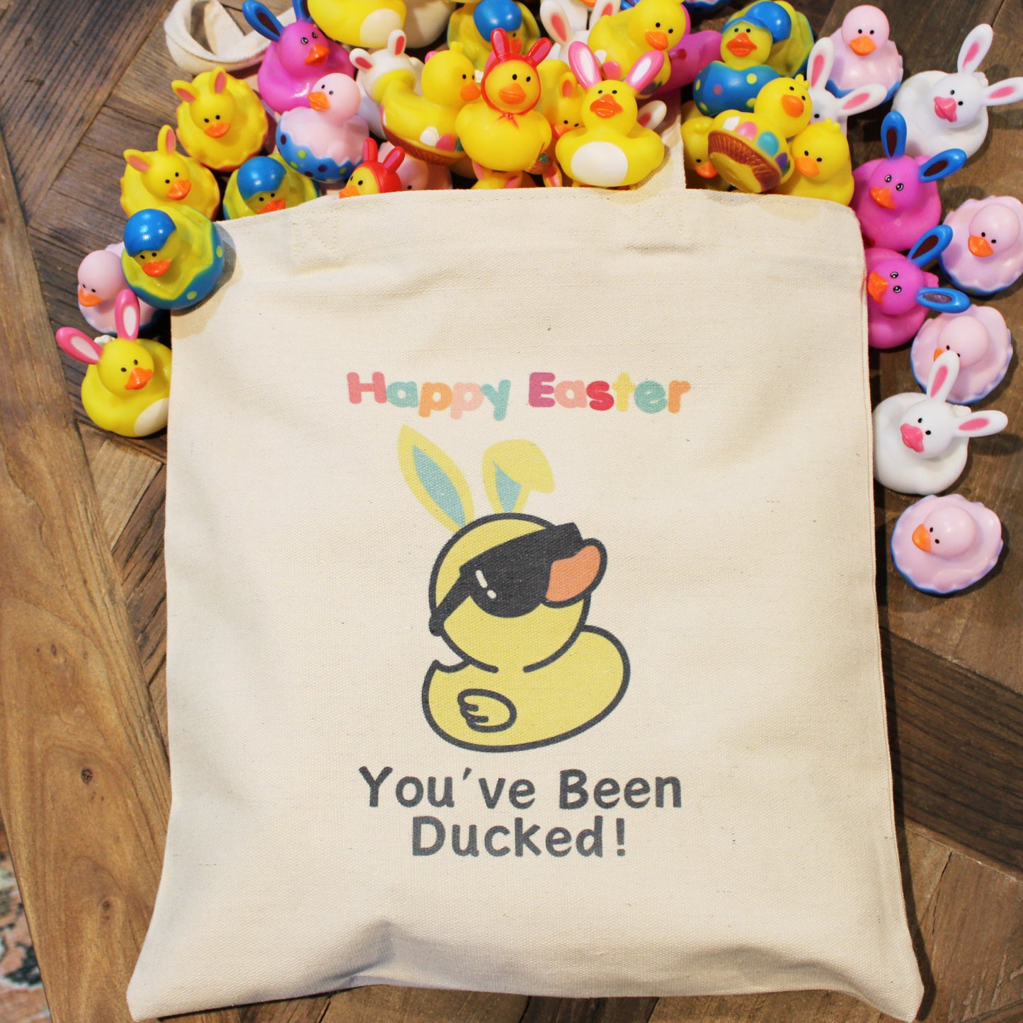 Large Tote of 18 Easter Rubber Ducks