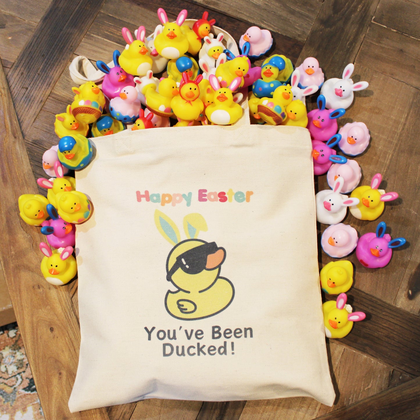 Large Tote of 18 Easter Rubber Ducks