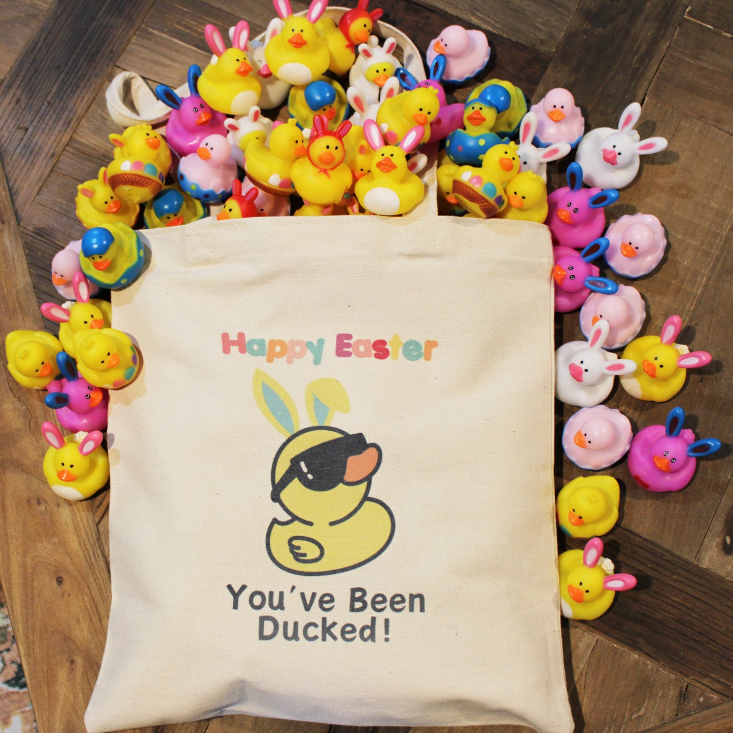 Large Tote of 18 Easter Rubber Ducks