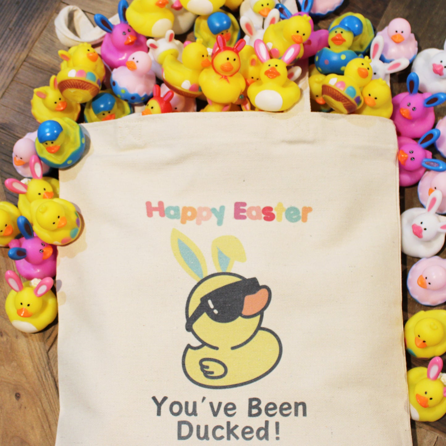 Large Tote of 18 Easter Rubber Ducks